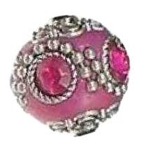 Bohemian kraal of Kashmiri kraal 19,5mm donker roze met z..., Ophalen of Verzenden, Nieuw, Kraal
