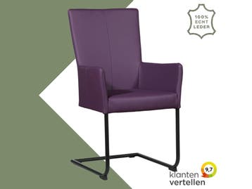 Leren eetkamerstoel Dry met armleuning - Toledo Aubergine, Huis en Inrichting, Stoelen, Overige kleuren, Nieuw, Leer, Ophalen of Verzenden