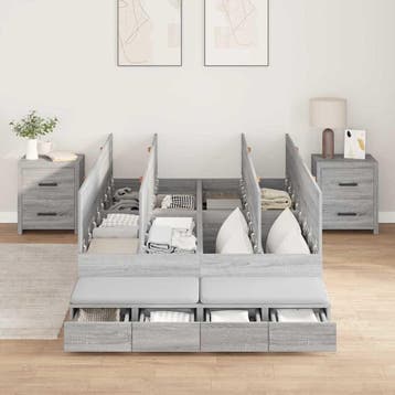 vidaXL Opbergbedframe met lade Grijs Sonoma 120 cm Bewerkt, Verzenden, Nieuw, Grijs, Hout