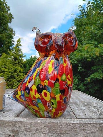 sculptuur, kleurijke uil in murano stijl - 29 cm - massief, Antiek en Kunst