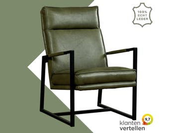 Leren fauteuil Square - Granada Moss (olijf/groen), Nieuw, Ophalen of Verzenden, 50 tot 75 cm, Industrieel, Modern