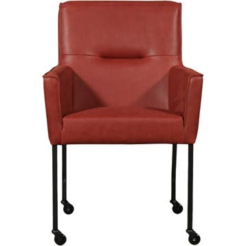 Leren eetkamerstoel met wieltjes en armleuning Lucky -, Bohemian, Industrieel, Modern, Scandinavisch, Nieuw, Leer, Ophalen of Verzenden