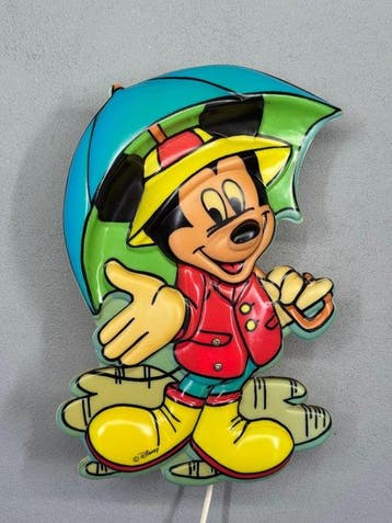 vintage Disney Mickey Mouse wandlamp met paraplu –, Verzamelen, Nieuw