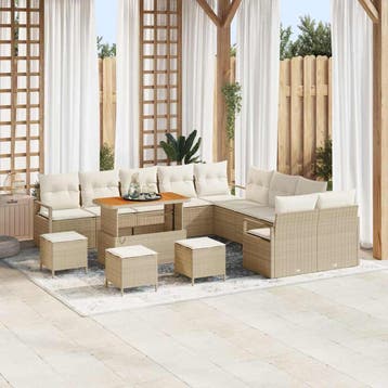 vidaXL Tuin Sofa Set met kussen met opslag 14 pcs Beige en, Verzenden, Nieuw, Rotan, 4 zitplaatsen