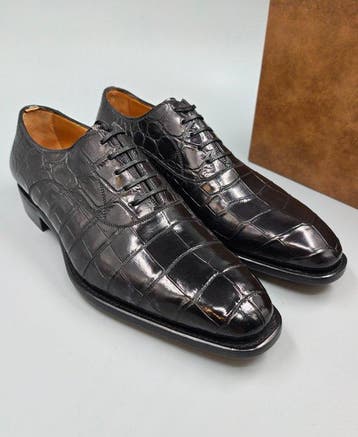 Mauro Volponi-8.5UK-Black Crocodile Oxfords - Veterschoenen, Nieuw