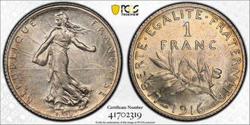 Frankrijk. 1 Franc 1916 - PCGS MS63