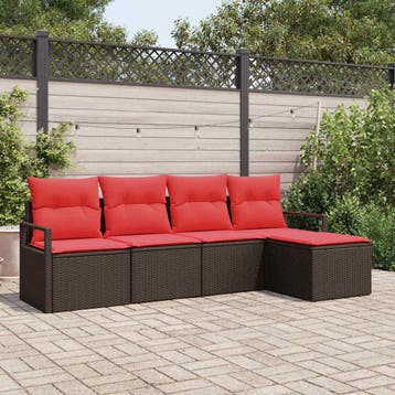 vidaXL Bankstel met kussen 5 pcs Bruin poly rattan, Tuin en Terras, Verzenden, Nieuw, Rotan, 5 zitplaatsen