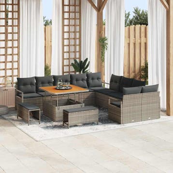 vidaXL Tuin Sofa Set 13 st 12-Aantal zitplaatsen Grijs, Verzenden, Nieuw, Rotan, 3 zitplaatsen