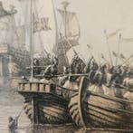 Serie van 24 lithos  Zeeslagen getekend door PJ Schotel uit, Ophalen of Verzenden