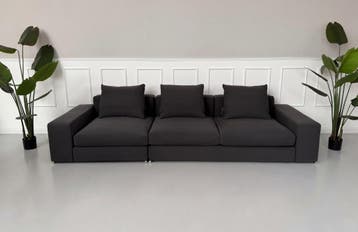 Minotti Jagger stoffen bank grijs bankstel, Driepersoons, Ophalen of Verzenden, Zo goed als nieuw, Rechte bank