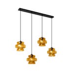 Retro hanglamp zwart met oranje glas 4-lichts - Denise, Huis en Inrichting, Lampen | Hanglampen, Verzenden, Nieuw, Glas, Retro
