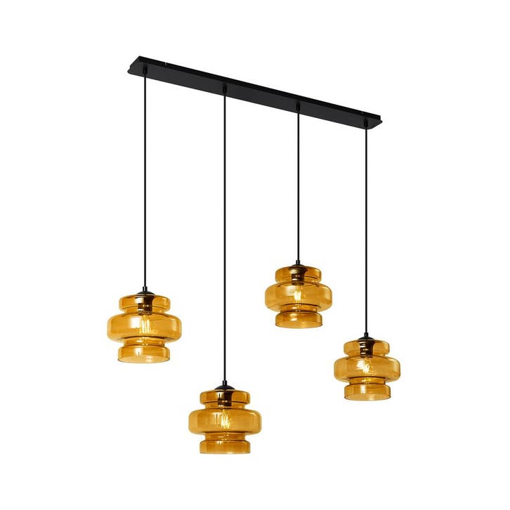 Retro hanglamp zwart met oranje glas 4-lichts - Denise, Huis en Inrichting, Lampen | Hanglampen, Nieuw, Glas, Verzenden