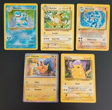 Pokémon - 5 Card - Pikachu, Machamp, Raichu, Blastoise Foil,, Nieuw
