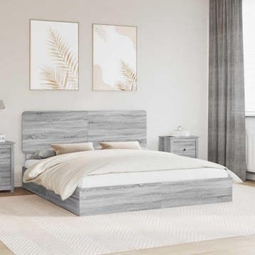 vidaXL Opslag bed met lade Grijs Sonoma 180 x 200 cm Bewerkt, Verzenden, Grijs, Hout, Nieuw