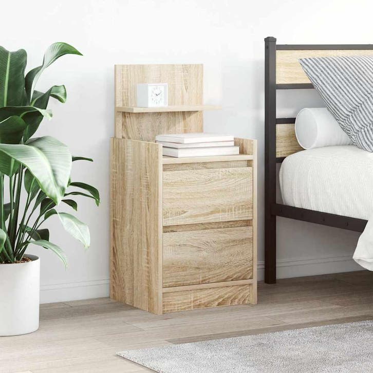 vidaXL Nachtkastje met 2 lades 38x34x80 cm sonoma, Huis en Inrichting, Slaapkamer | Nachtkastjes, Nieuw, Hout, Verzenden