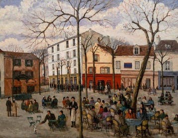 French school (XX) - Grande huile sur toile Montmartre –