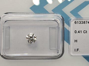 1 pcs Diamant (Natuurlijk) - 0.41 ct - Rond - H - IF -, Nieuw