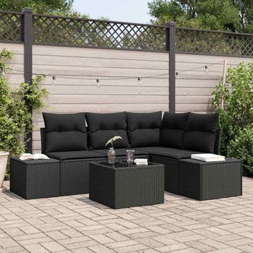 vidaXL Tuin Sofa Set 5 pcs Zwart poly rattan, Verzenden, Nieuw, Rotan, 5 zitplaatsen
