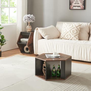 Salontafel Molde set van 2 zwart en walnootkleurig [en.casa], Verzenden, Nieuw