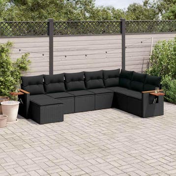 vidaXL 8-delige Loungeset met kussens poly rattan zwart, Verzenden, Nieuw, Loungeset
