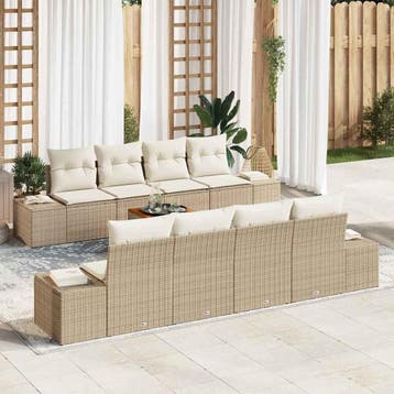 vidaXL Tuinbankenset 9 st Beige poly rattan, Verzenden, Nieuw, Meer dan 8 zitplaatsen
