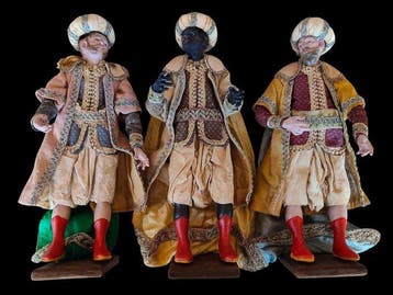 sculptuur, Pastori Re Magi - 41 cm - Aardewerk, Hout, Zijde,