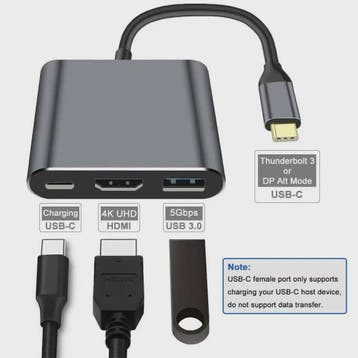 3-in-1 USB-C Hub: PD 100W Opladen, 4K HDMI & USB 3.0, Computers en Software, Verzenden, Nieuw