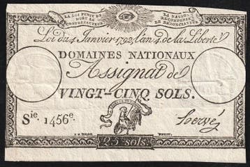 France Assignat Über 25 Sols 04/01/1792 Nationale Domaenen, Verzenden
