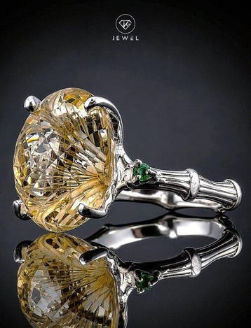 Zilver, Citroenkwartsring - Sterling Zilver 925 - Unieke