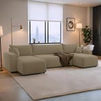 Slaapbank Pim - Teddy stof - U-bank 4-zits met opbergruimte, Huis en Inrichting, Verzenden, Nieuw, Grijs