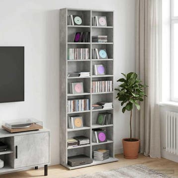 vidaXL CD Kast Betongrijs 65 x 23,5 x 175 cm Bewerkt hout, Verzenden, Nieuw