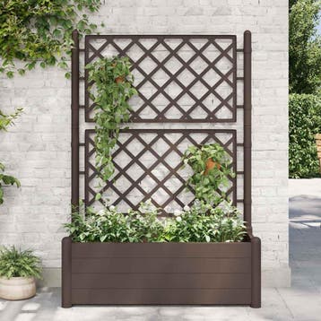 vidaXL Plantenbak met latwerk 100x43x142 cm PP mokka, Tuin en Terras, Kunststof, Verzenden, Minder dan 60 cm, Nieuw
