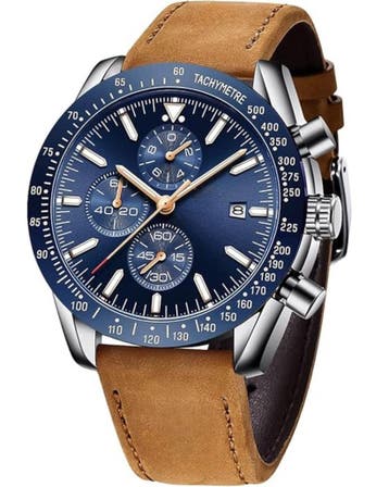 Tyme Florence Heren Horloge - 45mm Blauw/Bruin - Horloges, Ophalen of Verzenden, Zo goed als nieuw