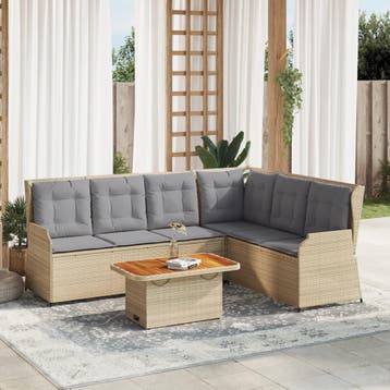 vidaXL 5-delige Loungeset met kussens poly rattan beige, Verzenden, Nieuw, Loungeset