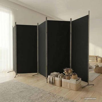 vidaXL Kamerscherm met 5 panelen 433x180 cm stof zwart, Huis en Inrichting, Woonaccessoires | Kamerschermen, Verzenden, Nieuw