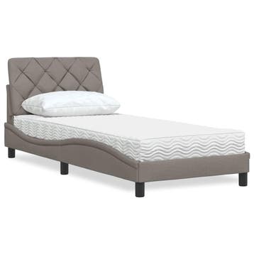 vidaXL Bed met matras stof taupe 90x200 cm, Huis en Inrichting, 90 cm, Eenpersoons, Verzenden, Nieuw