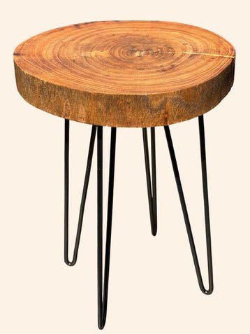 Hairpin Boomstam - Bijzettafel - Hout - Vintage, Antiek en Kunst
