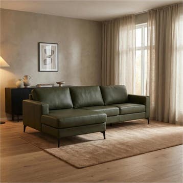 Leren hoekbank Match - 2.5-zits arm rechts + Longchair arm, 250 tot 300 cm, Bohemian, Industrieel, Modern, Scandinavisch, Hoekbank