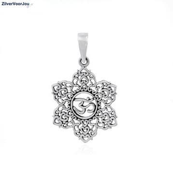 925 Zilveren ohm lotus mandala kettinghanger, Verzenden, Nieuw, Zilver