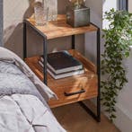*WOONWINKEL* Smal Nachtkastje Hout En Metaal, Huis en Inrichting, Slaapkamer | Nachtkastjes, Verzenden, Nieuw