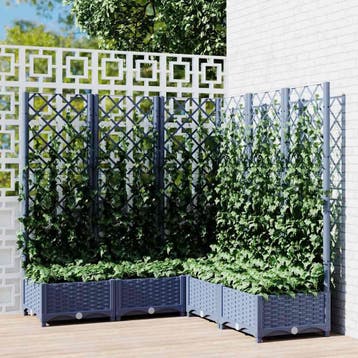 vidaXL Plantenbak met latwerk 120x120x121,5 cm polypropeen, Verzenden, Nieuw, Kunststof, 100 cm of meer