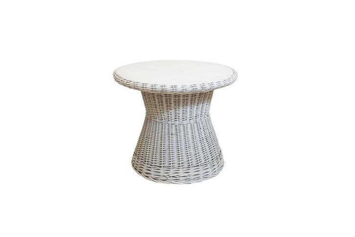Ronde wit gevlochten bijzettafel, Rotan., Huis en Inrichting, Tafels | Bijzettafels, Ophalen of Verzenden