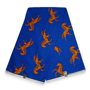 VLISCO stof Hollandais Afrikaanse Wax print - Blauw / Oranje, Ophalen of Verzenden, Nieuw