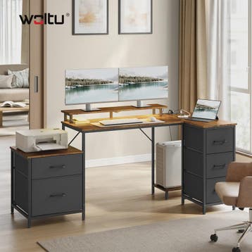 L-vormig Gaming Bureau met 5 Lades, USB Opladen & LED Verlic, Verzenden, Nieuw