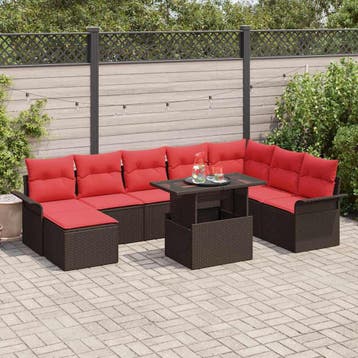 vidaXL Tuin Sofa Set 9 st Bruin poly rattan, Verzenden, Nieuw, Rotan, Meer dan 8 zitplaatsen