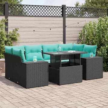 vidaXL 7-delige Loungeset met kussens poly rattan acacia, Verzenden, Nieuw, Loungeset