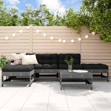 vidaXL 6-delige Loungeset met kussens massief hout grijs, Tuin en Terras, Verzenden, 6 zitplaatsen, Nieuw, Loungeset
