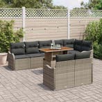 vidaXL Tuin Sofa Set met opslag 9 pcs Grijs Poly riet, Verzenden, Nieuw, Rotan