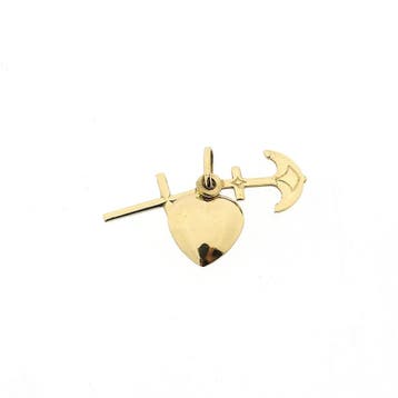 Gouden geloof, hoop en liefde hanger (Hanger of bedel), Ophalen of Verzenden, Gebruikt, Goud, Overige merken