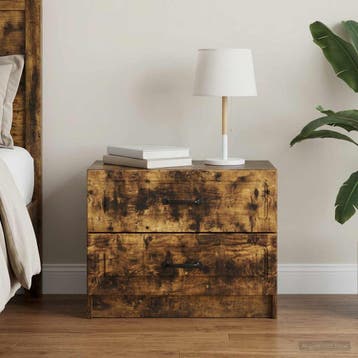 vidaXL Nachtkastje Gerookt eiken 62 x 34,5 x 44,5 cm Bewerkt, Minder dan 45 cm, Verzenden, Nieuw, Minder dan 55 cm